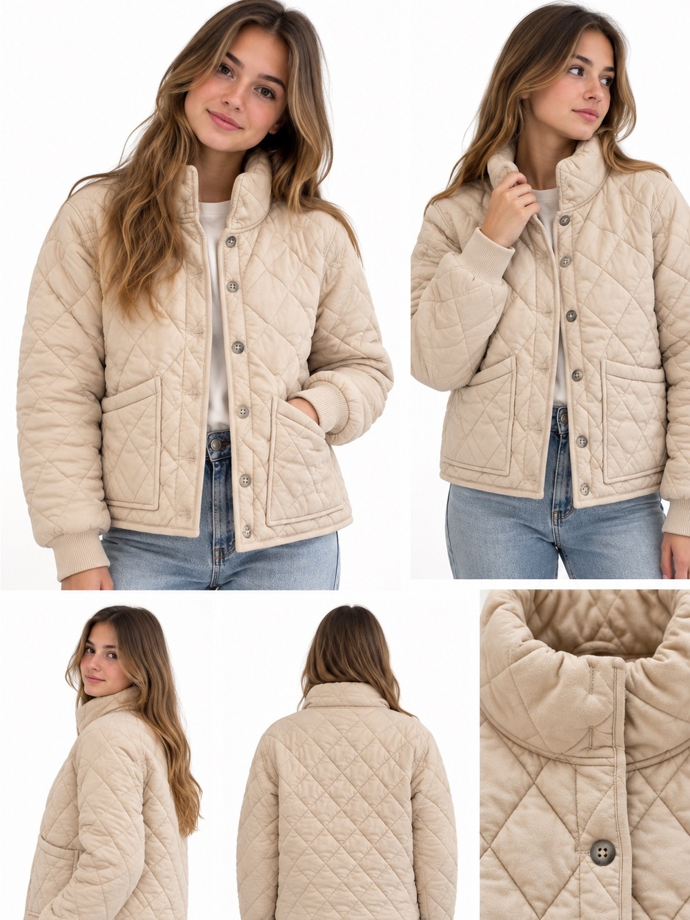 Wild Fable XL Beige Quilted Jacket Cotton Blend Button Front